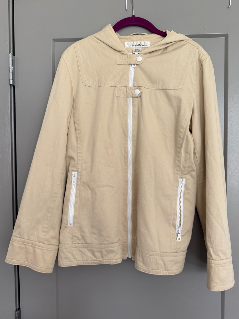 Women’s Jacket US S 4-6 Beige Hooded Fall Y2K Minimalist Staple 1 Madison